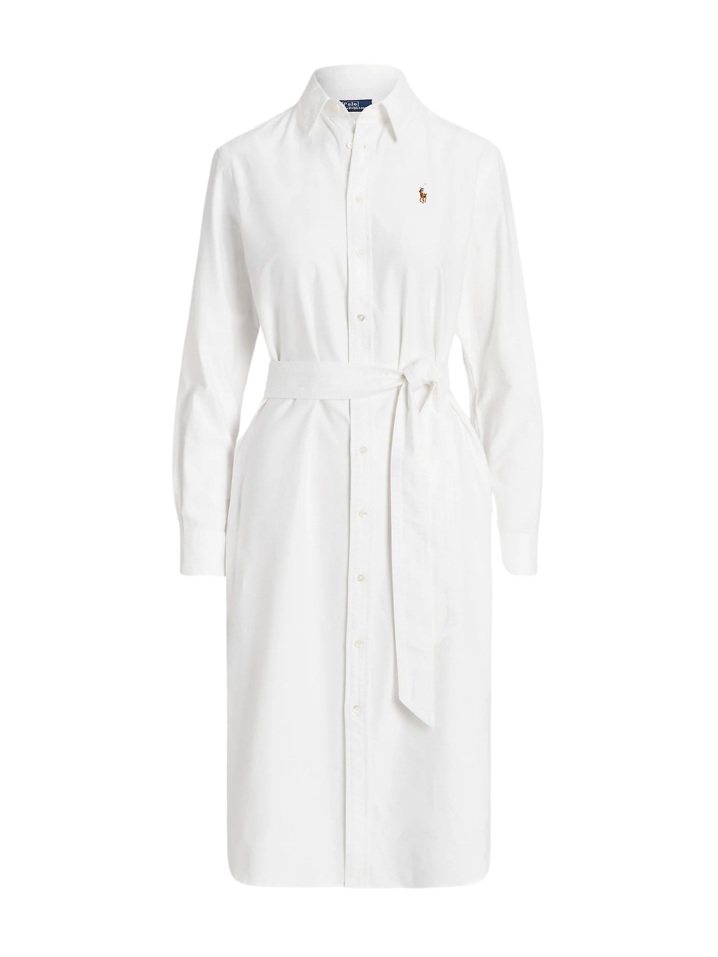 RALPH LAUREN WOMEN Belted Cotton Oxford Shirt Dress White