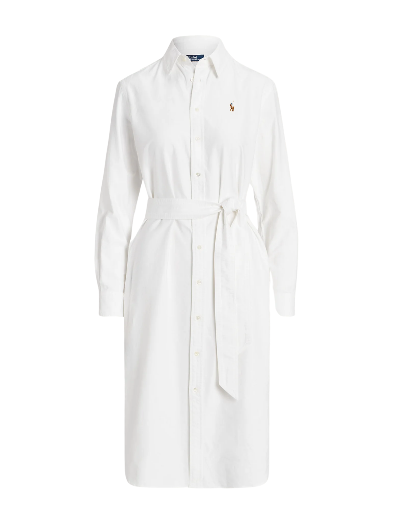 RALPH LAUREN WOMEN Belted Cotton Oxford Shirt Dress White