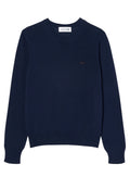LACOSTE WOMEN 3D Knit Crew Neck Sweater Midnight Blue