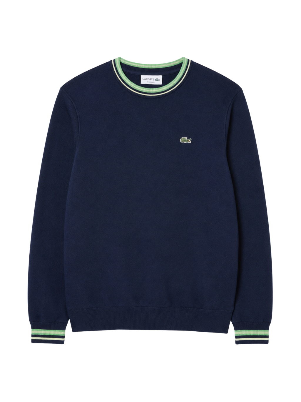 LACOSTE Striped Cotton Jersey Crew Neck Sweater Blue