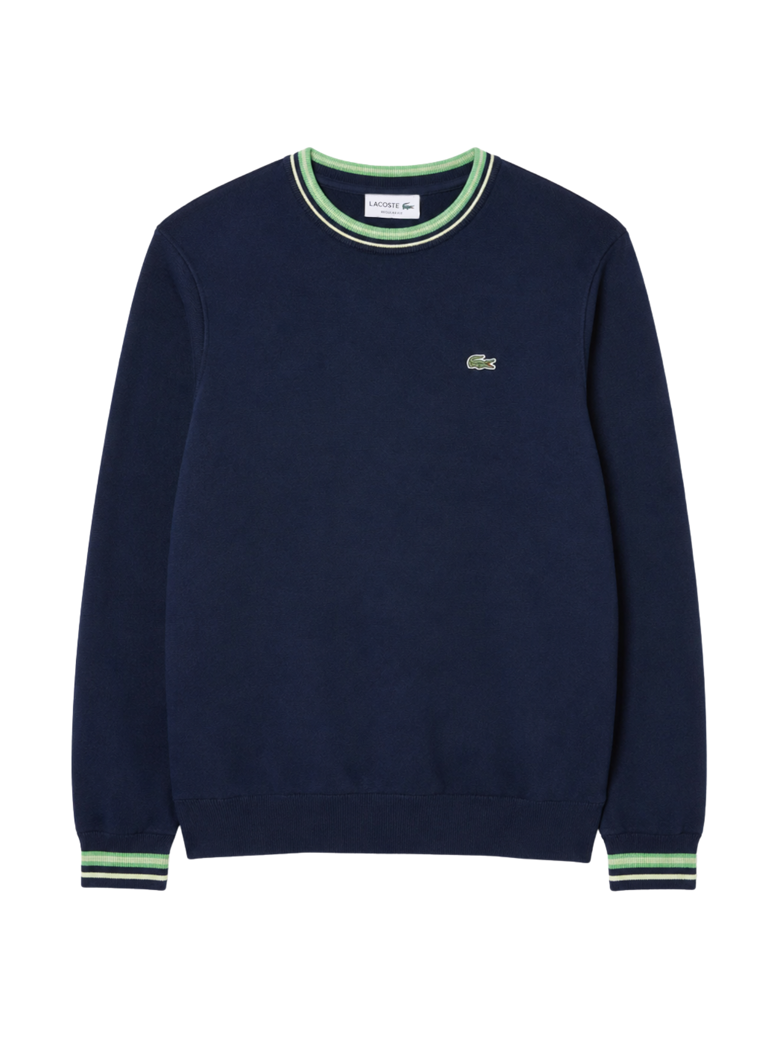LACOSTE Striped Cotton Jersey Crew Neck Sweater Blue