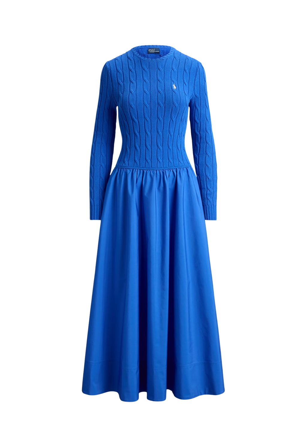 RALPH LAUREN WOMENS Cable-Knit Bodice Cotton Dress Colby Blue