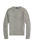 RALPH LAUREN WOMEN Cable-Knit Cotton Crewneck Jumper Fawn Grey Heather