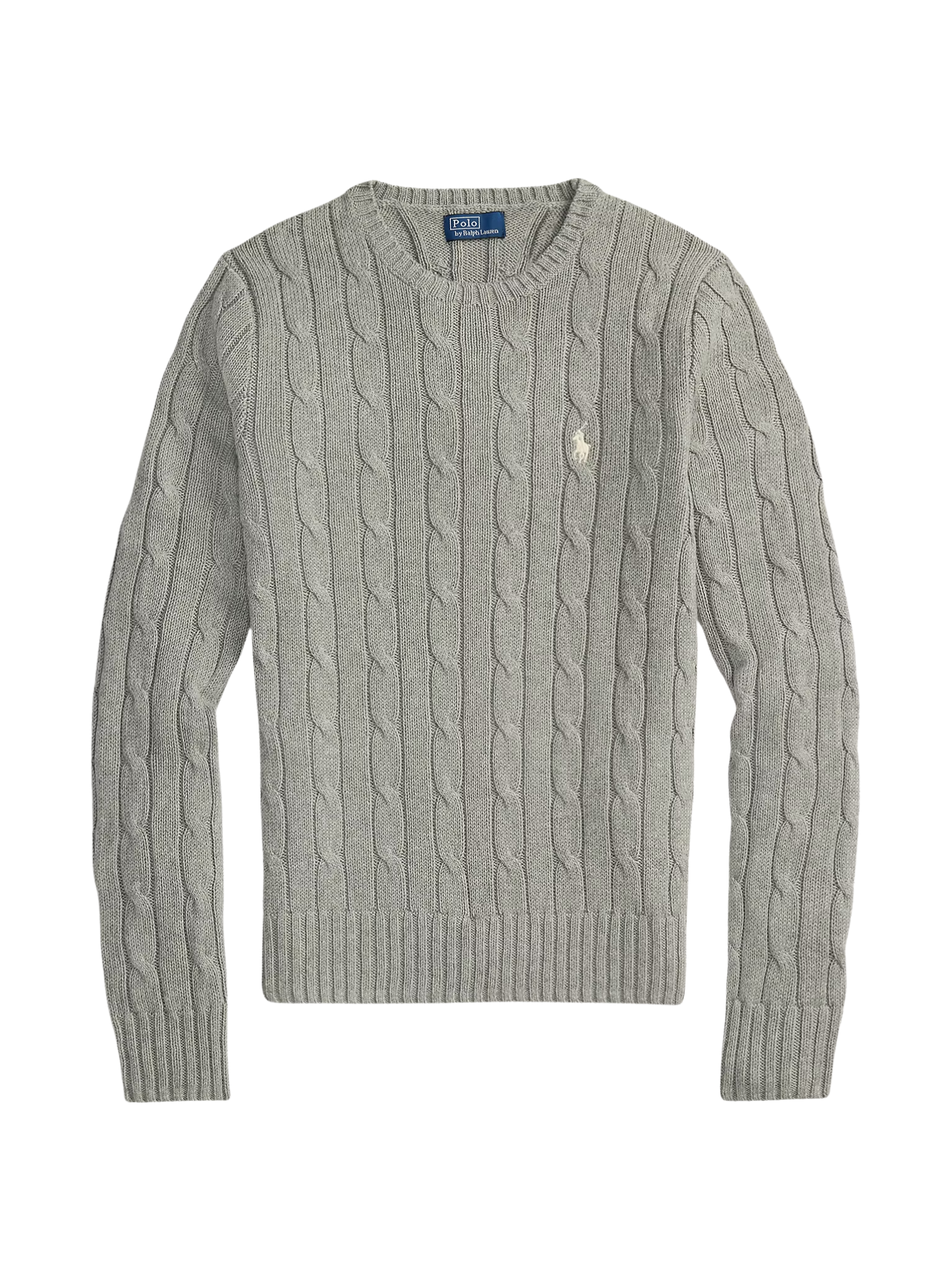 RALPH LAUREN WOMEN Cable-Knit Cotton Crewneck Jumper Fawn Grey Heather