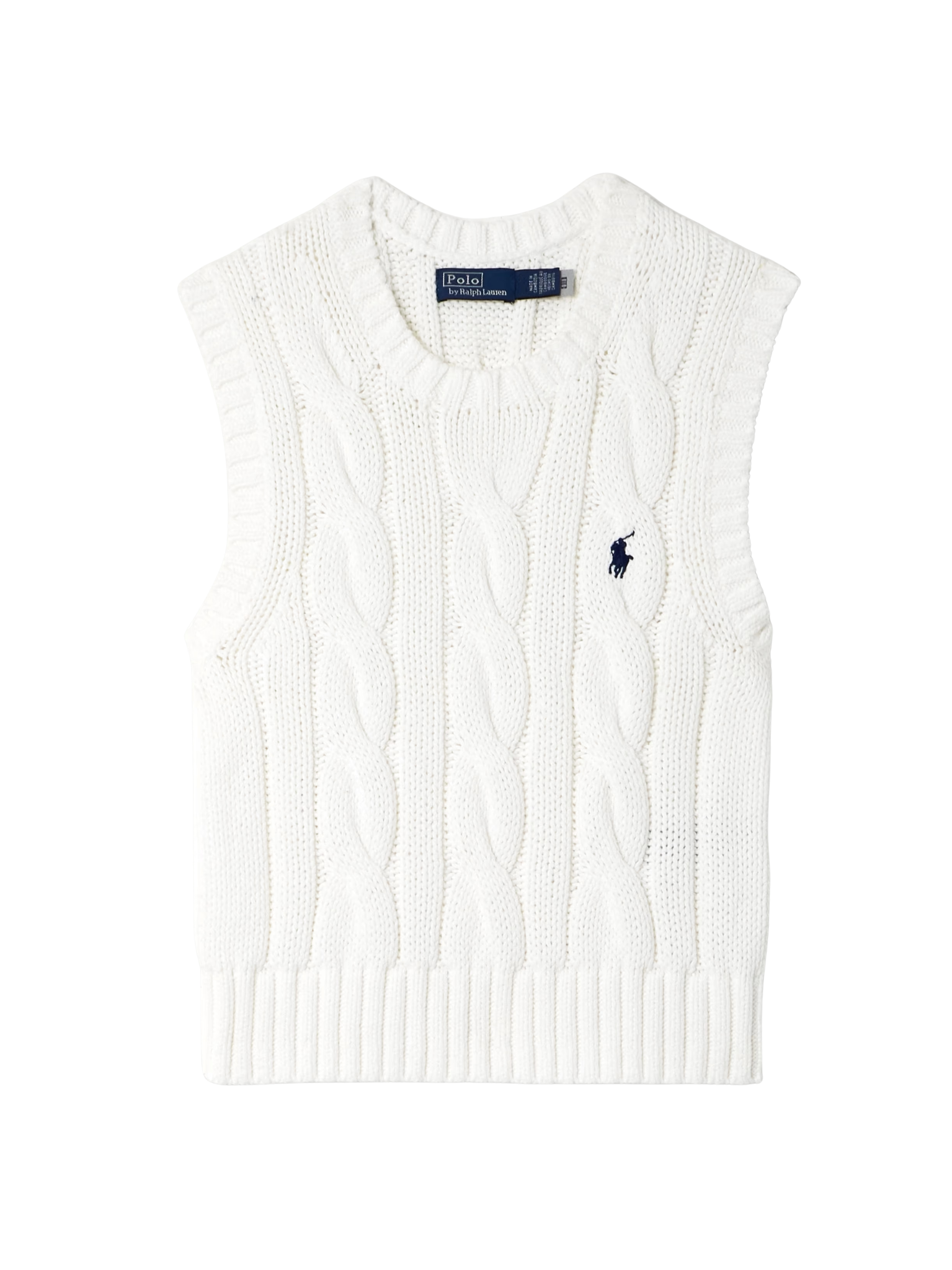 RALPH LAUREN WOMEN Cable-Knit Cotton Cropped Vest White