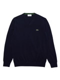 LACOSTE Monochrome Cotton V-neck Sweater Midnight Blue
