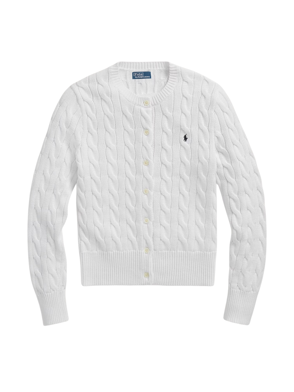 RALPH LAUREN WOMEN Cable-Knit Cotton Crewneck Cardigan White