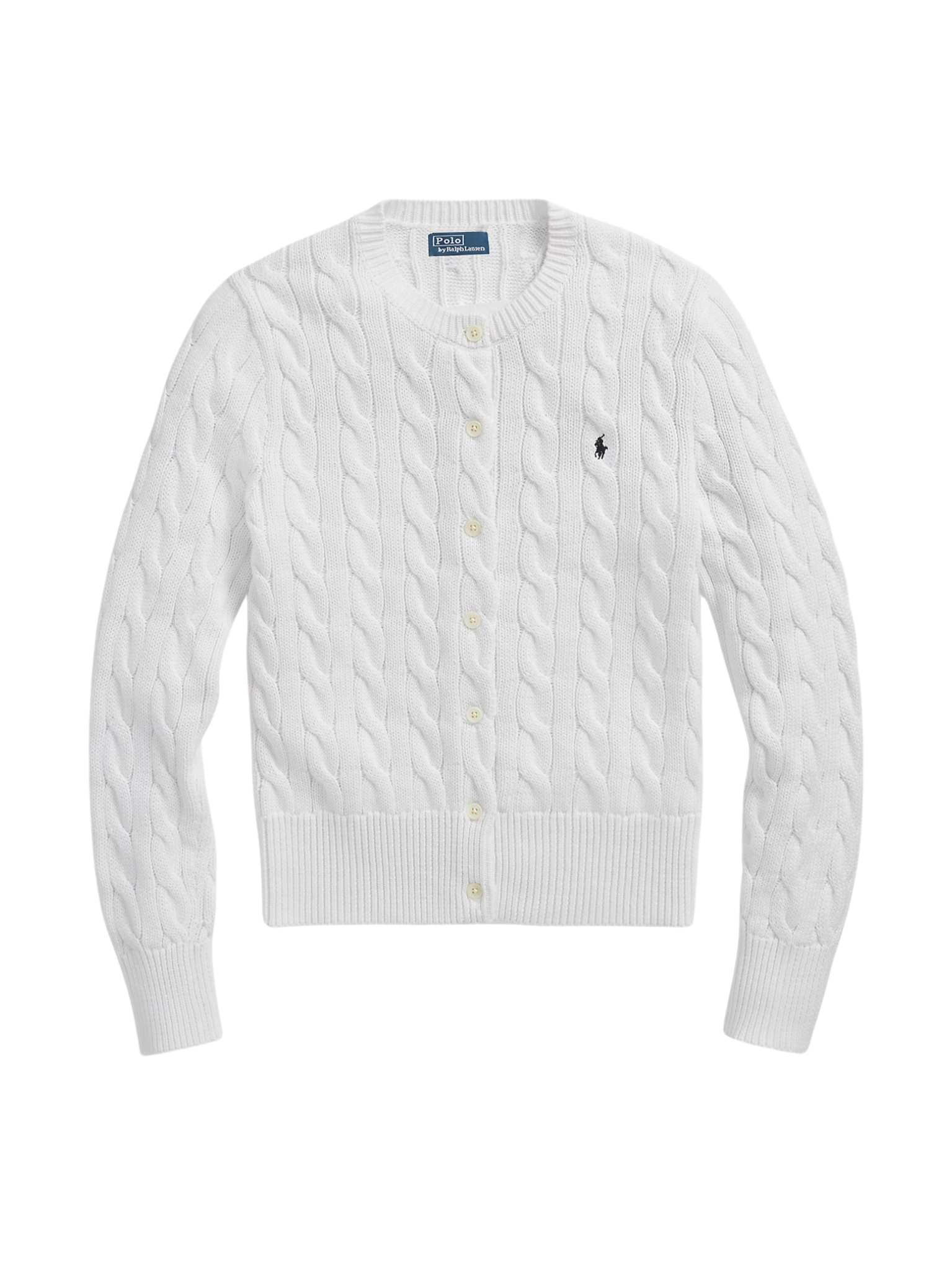 RALPH LAUREN WOMEN Cable-Knit Cotton Crewneck Cardigan White