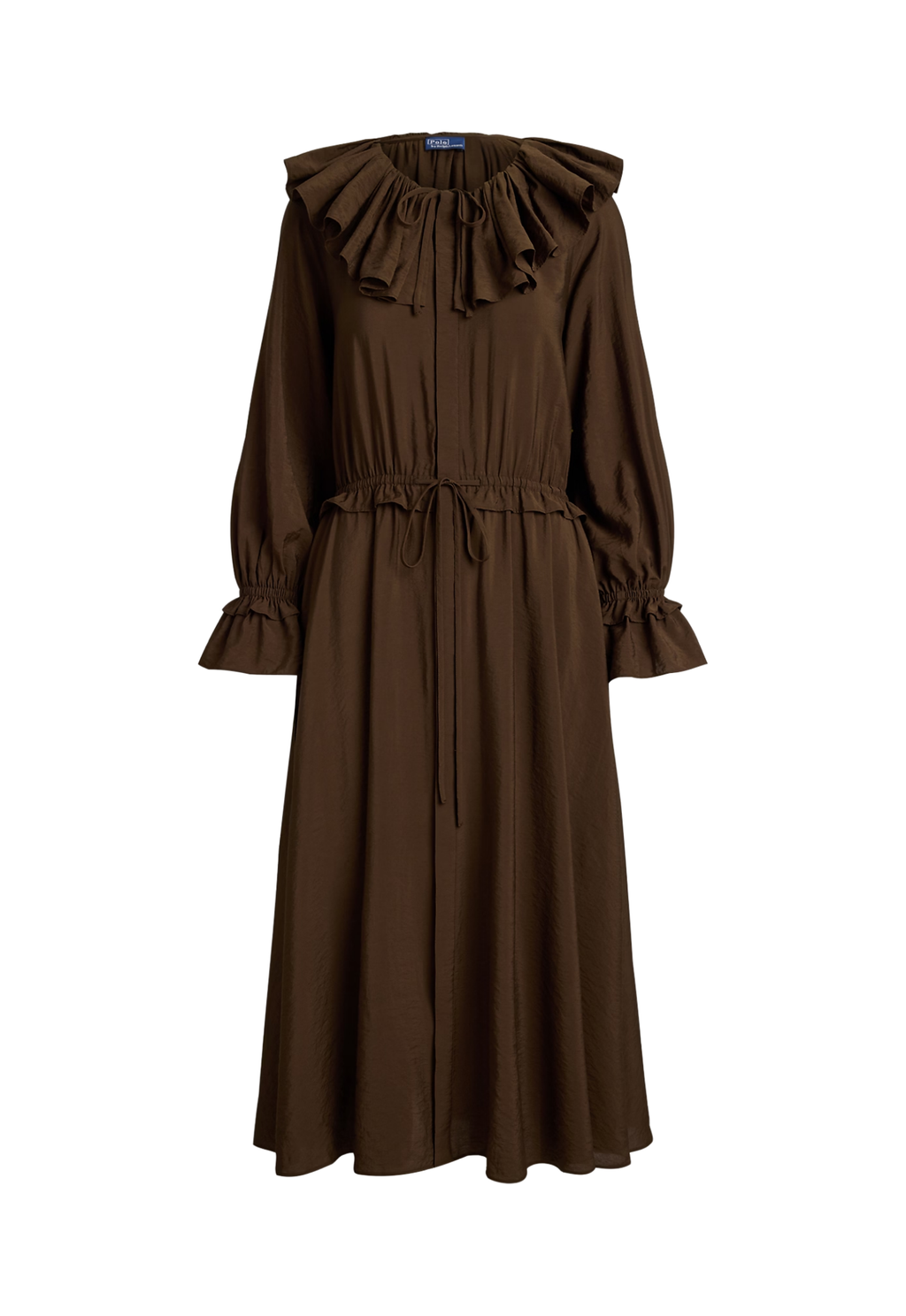 RALPH LAUREN WOMENS Ruffled Blouson Crepe Dress Dark Brown