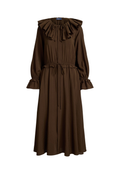 RALPH LAUREN WOMENS Ruffled Blouson Crepe Dress Dark Brown