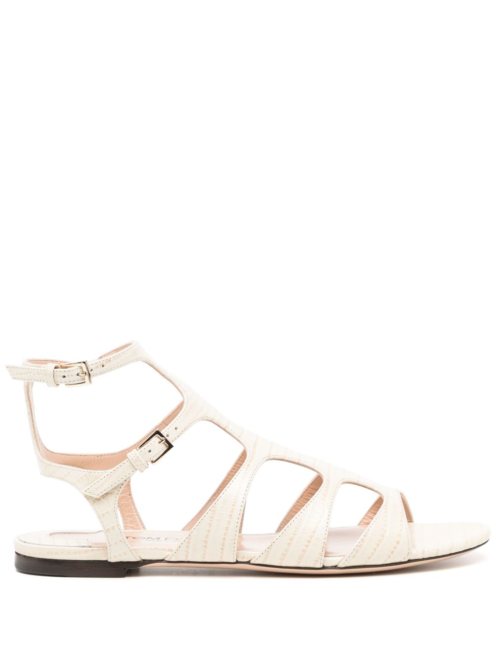 TOM FORD WOMEN Croc-Effect Leather Sandals Ivory