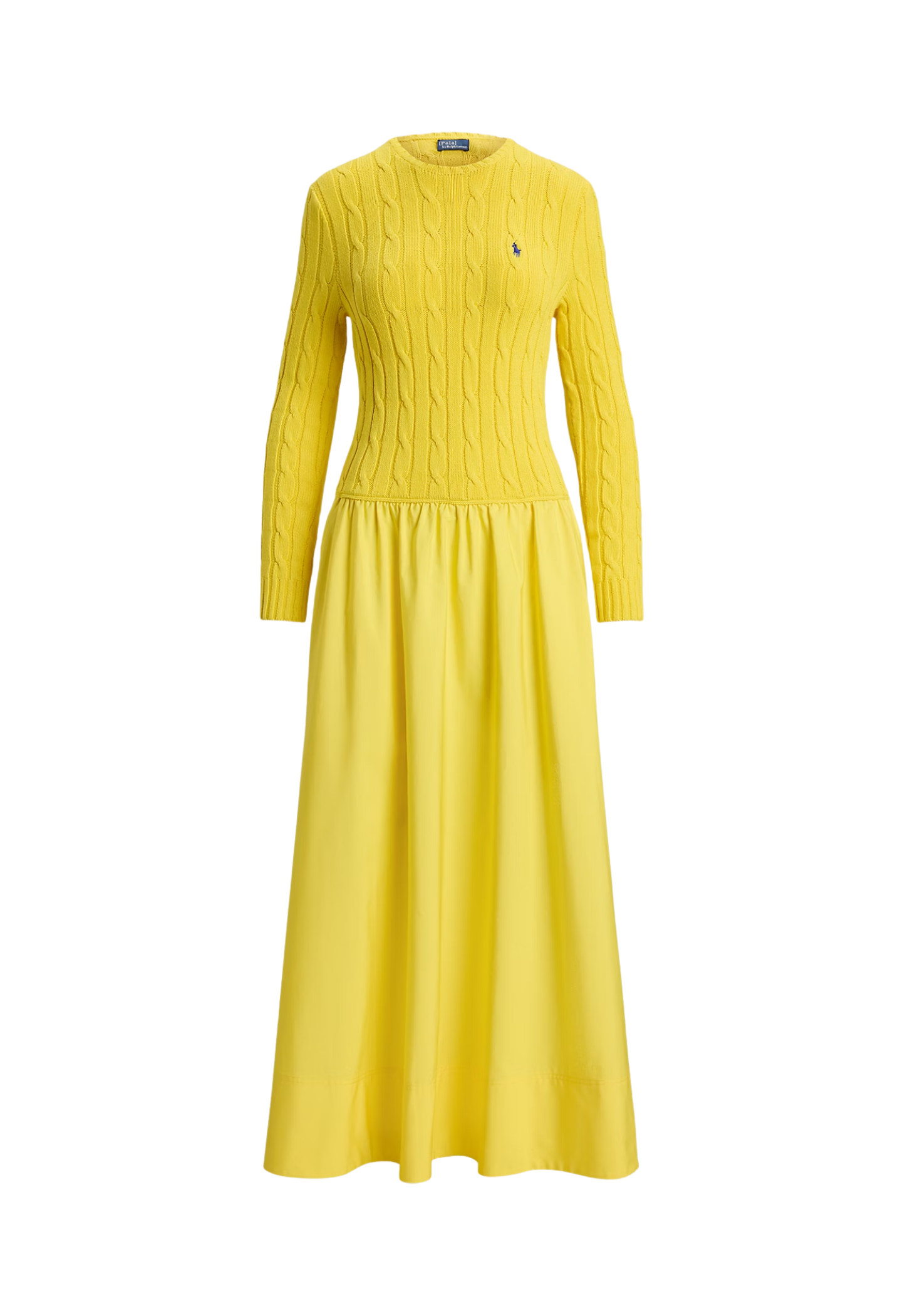 RALPH LAUREN WOMENS Cable-Knit Bodice Cotton Dress Coastal Yellow