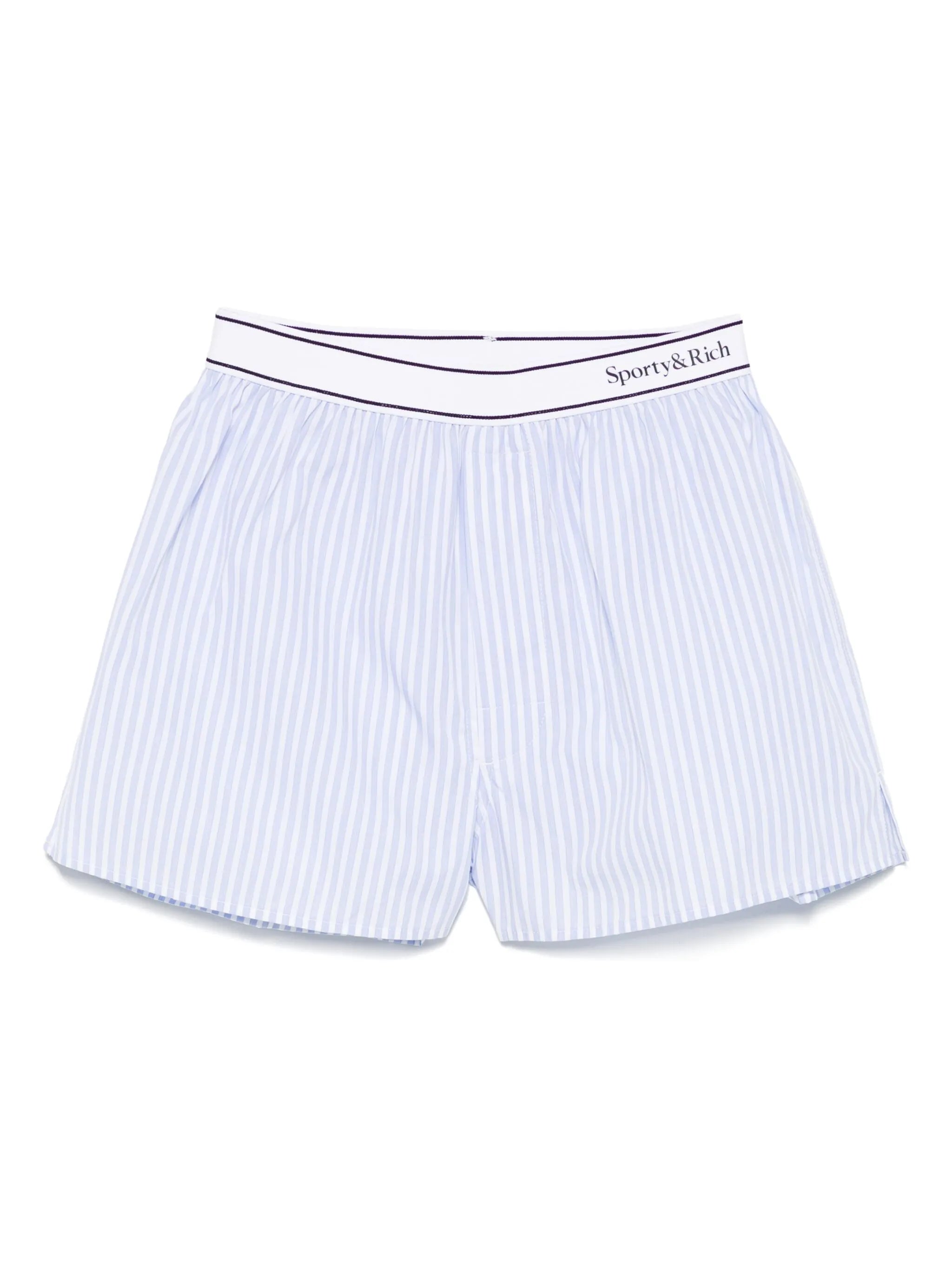 SPORTY & RICH WOMEN Serif Logo Boxer Shorts Light Blue Striped/White