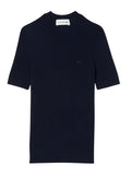 LACOSTE WOMEN Short Sleeved Merino Wool Rib Knit Sweater Midnight Blue