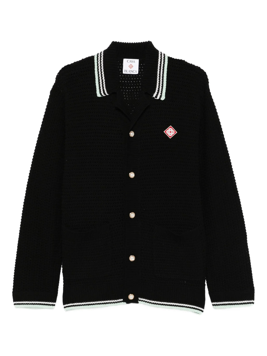 CASABLANCA Embroidered Cotton Crochet Long Sleeve Shirt Black