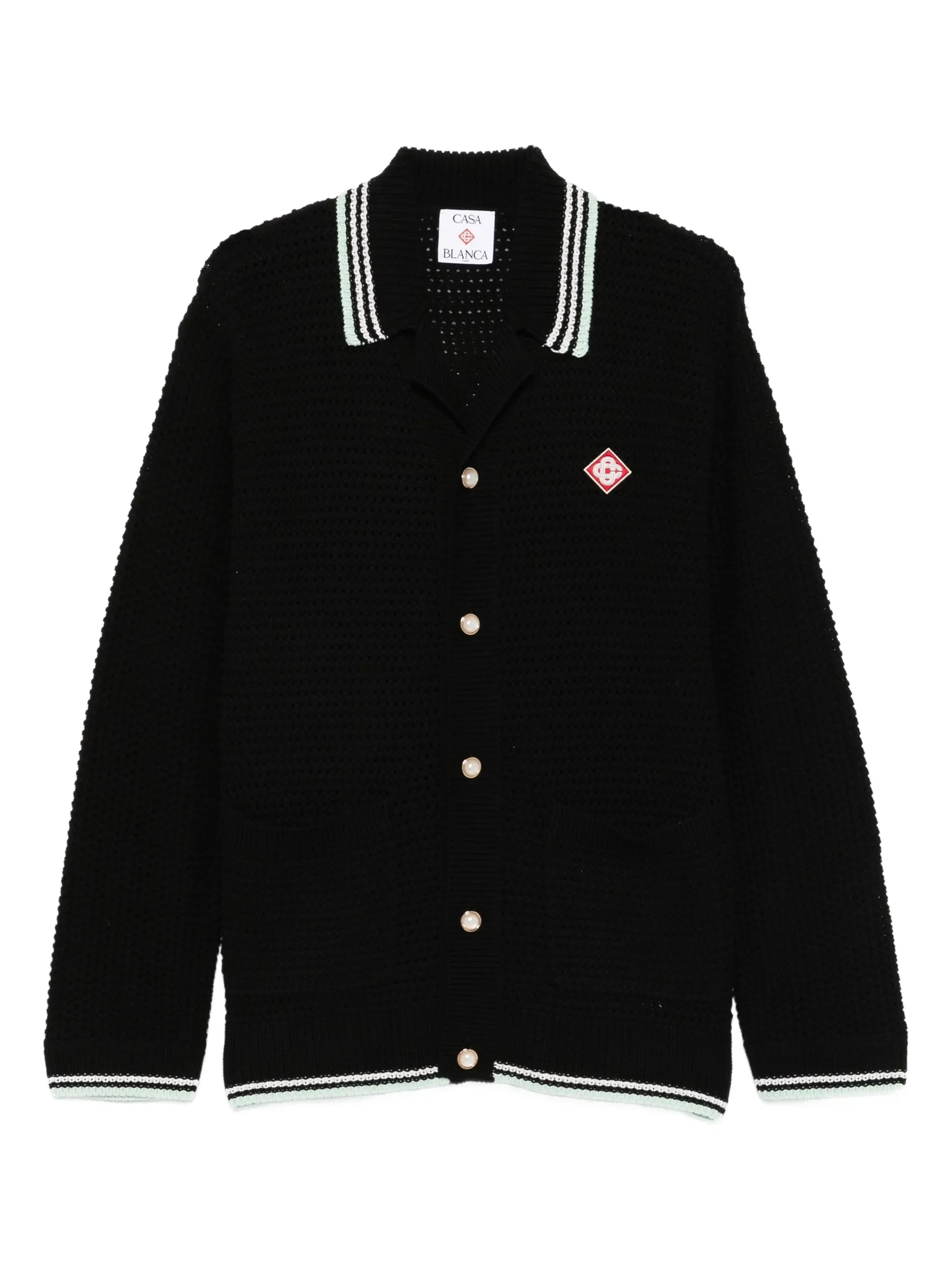 CASABLANCA Embroidered Cotton Crochet Long Sleeve Shirt Black