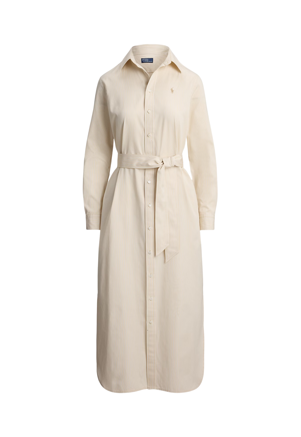 RALPH LAUREN WOMENS Belted Striped Cotton Shirtdress Polo Tan White