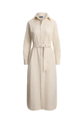 RALPH LAUREN WOMENS Belted Striped Cotton Shirtdress Polo Tan White