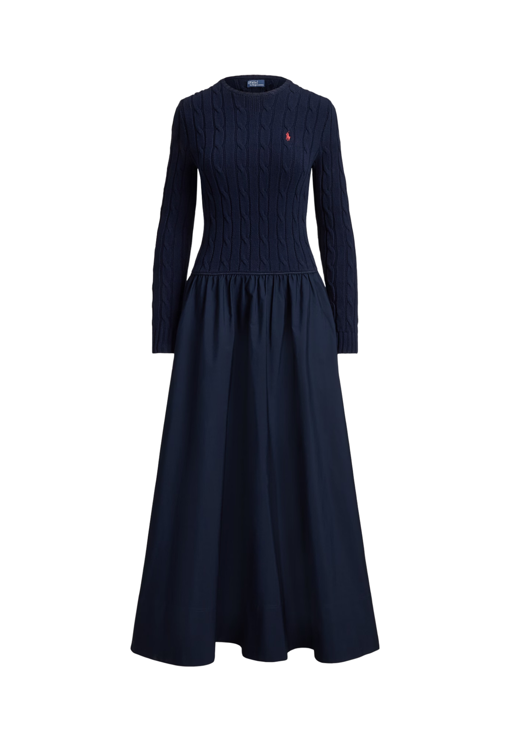 RALPH LAUREN WOMENS Cable-Knit Bodice Cotton Dress Hunter Navy