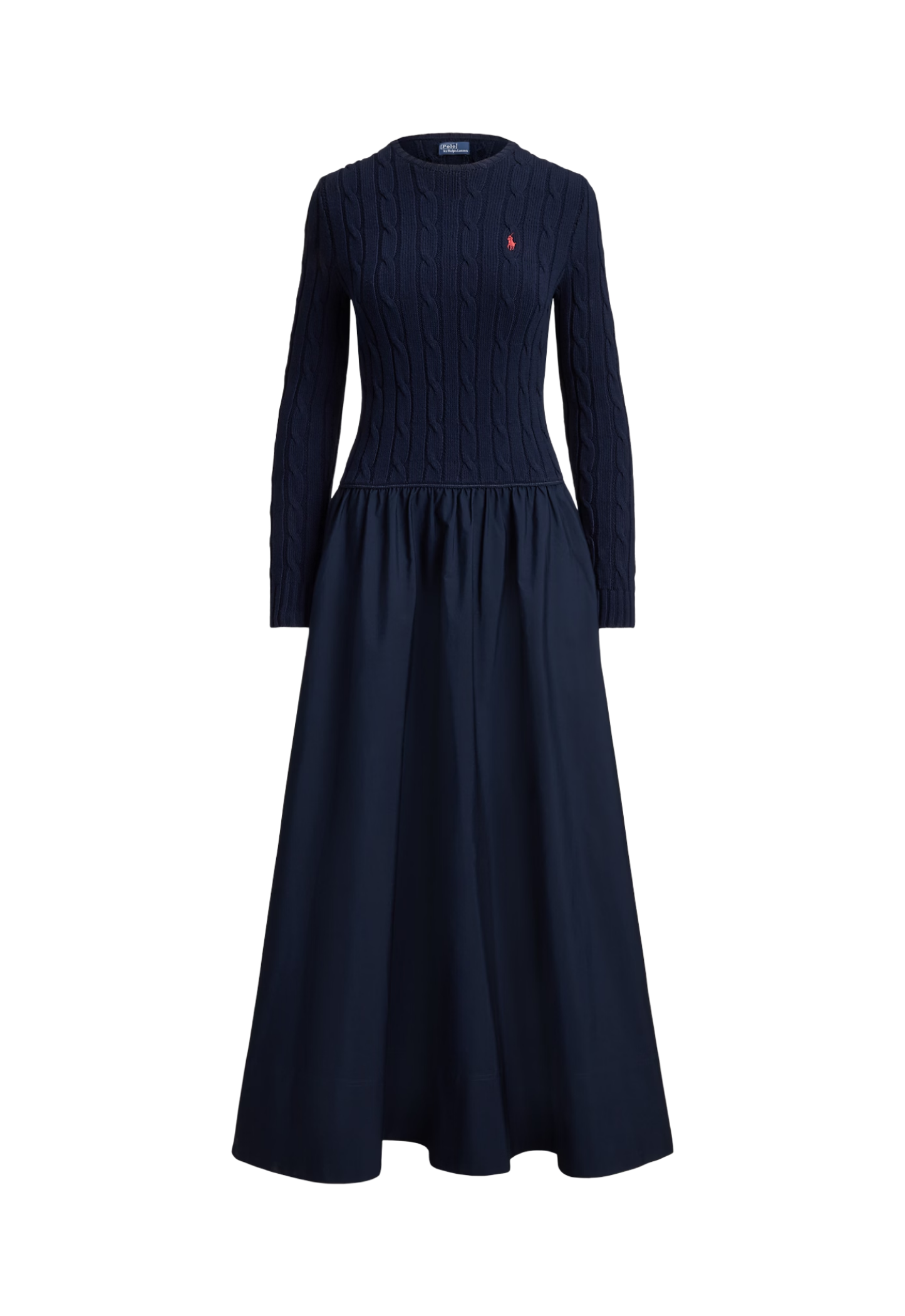 RALPH LAUREN WOMENS Cable-Knit Bodice Cotton Dress Hunter Navy