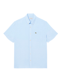 LACOSTE Short Sleeved Linen Shirt Light Blue