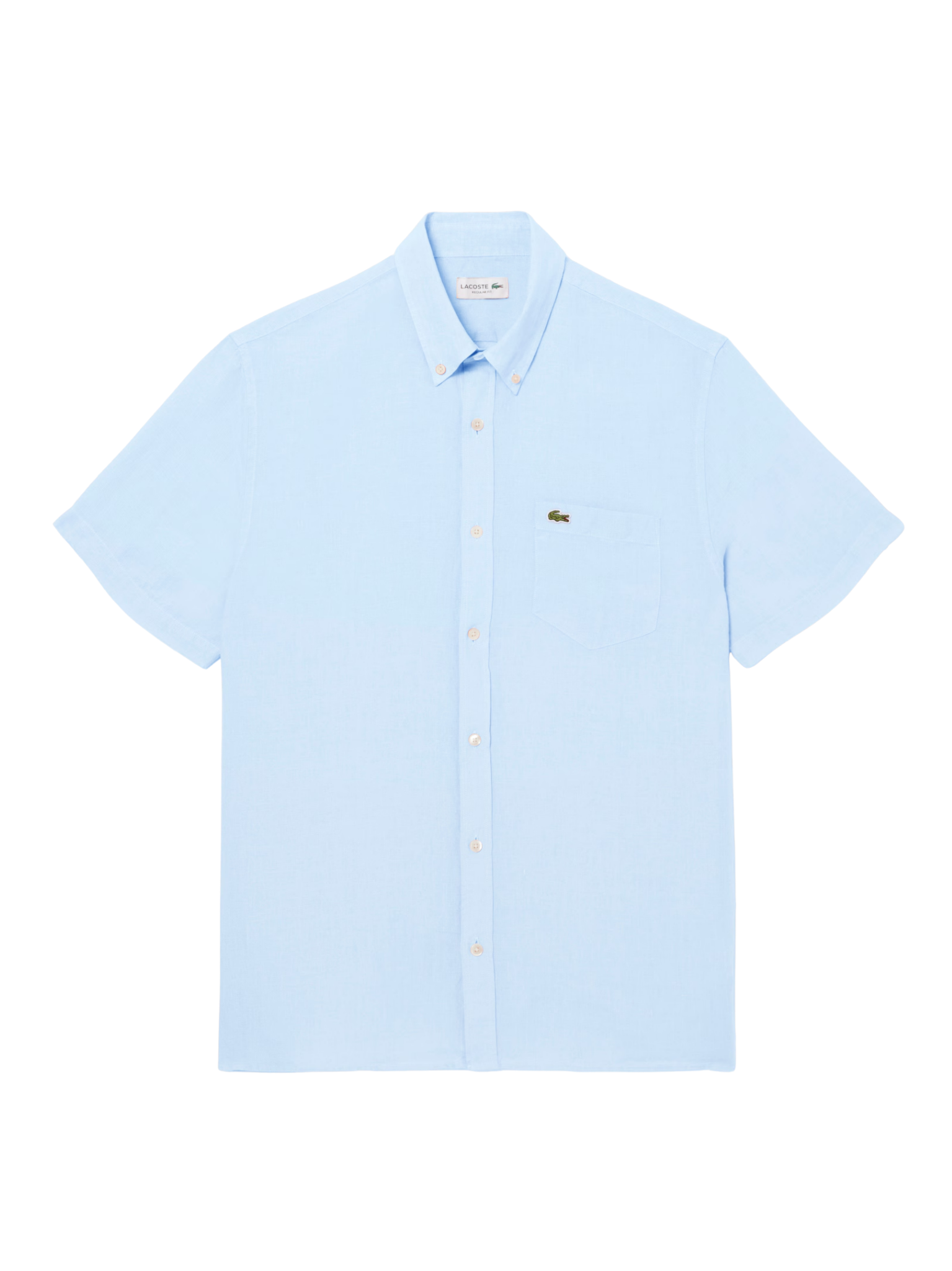 LACOSTE Short Sleeved Linen Shirt Light Blue