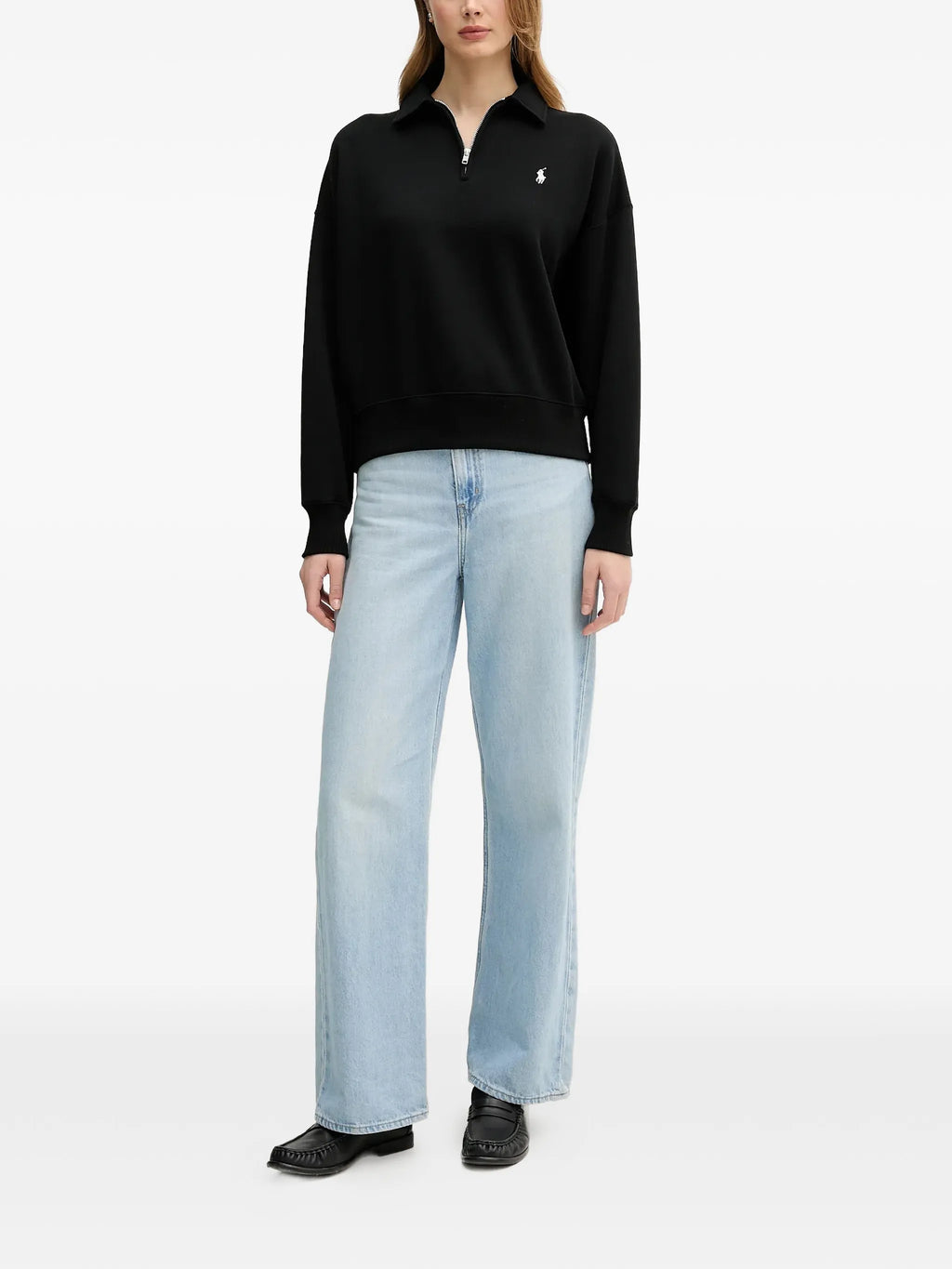 RALPH LAUREN WOMEN Knit Half Zip Sweatshirt Black