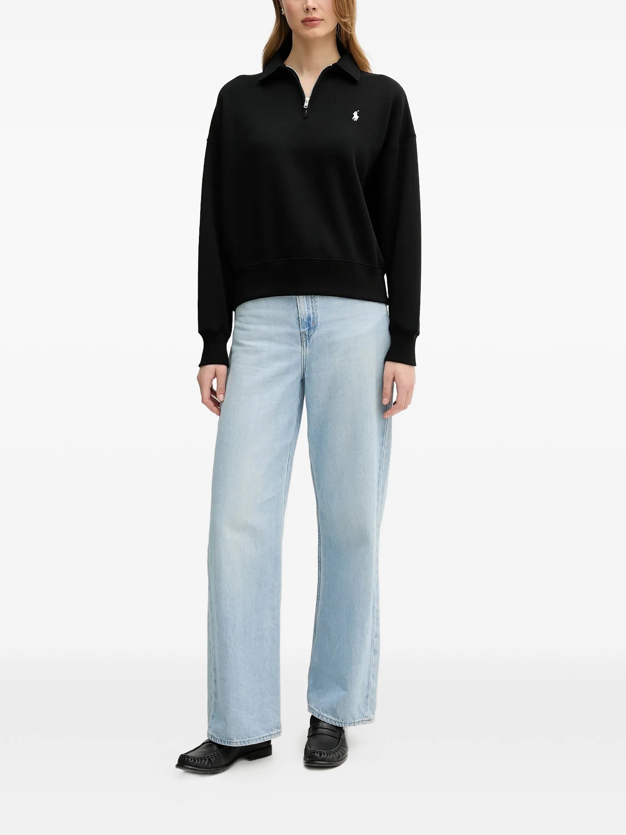 RALPH LAUREN WOMEN Knit Half Zip Sweatshirt Black