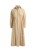 RALPH LAUREN WOMENS Striped Cotton-Linen Drawcord Shirtdress Classic Camel/White