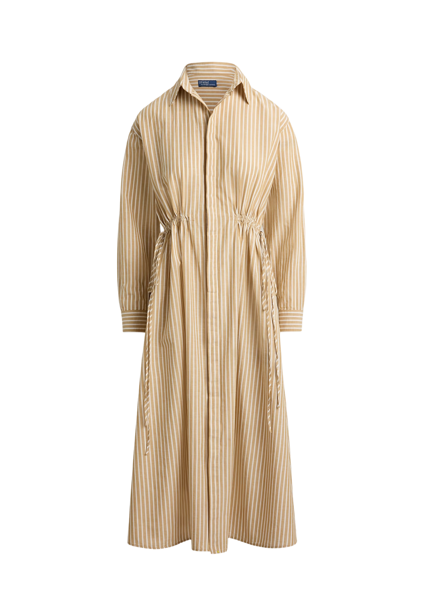 RALPH LAUREN WOMENS Striped Cotton-Linen Drawcord Shirtdress Classic Camel/White