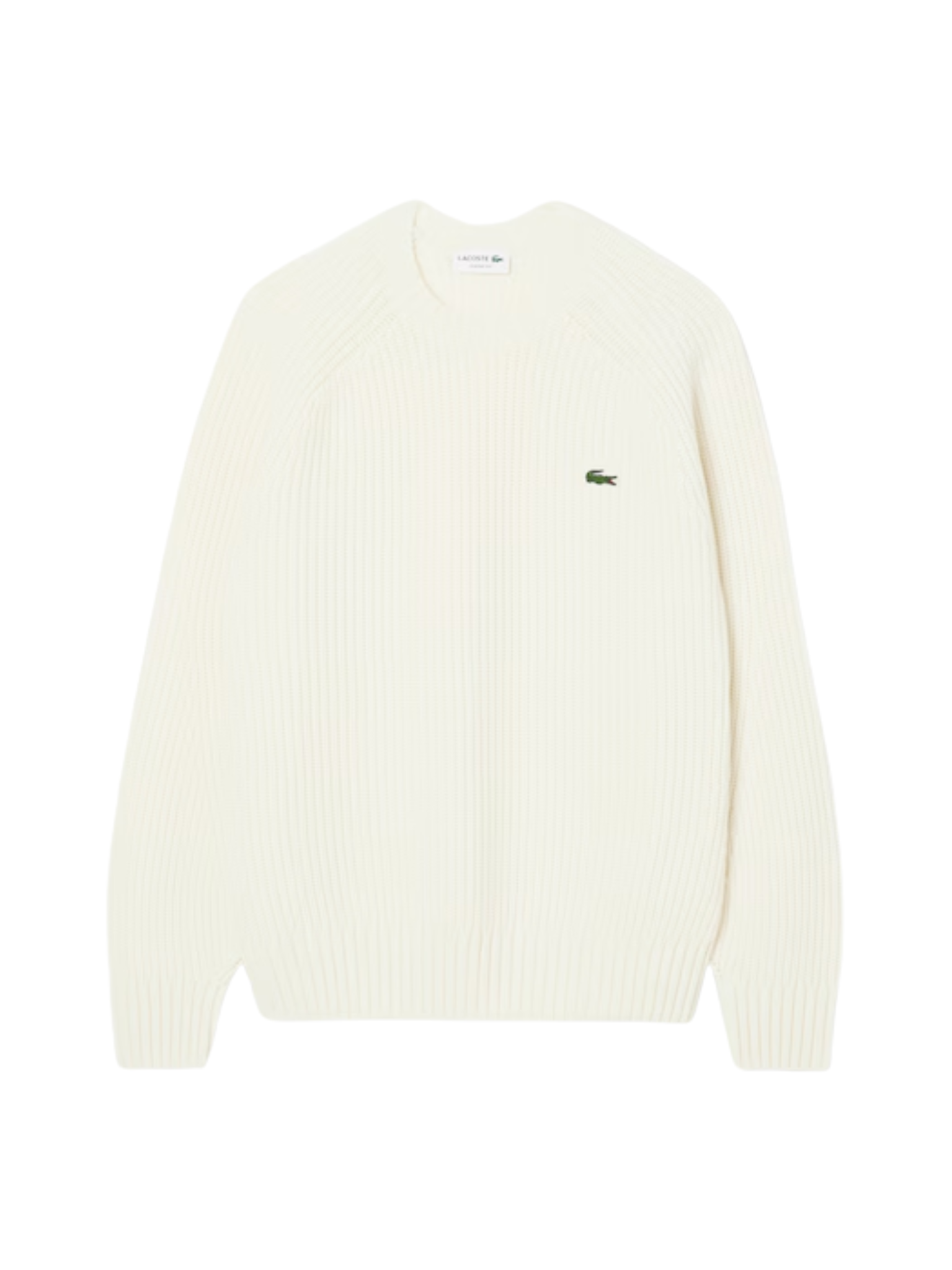 LACOSTE Thick Wool Crew Neck Sweater Ecru White