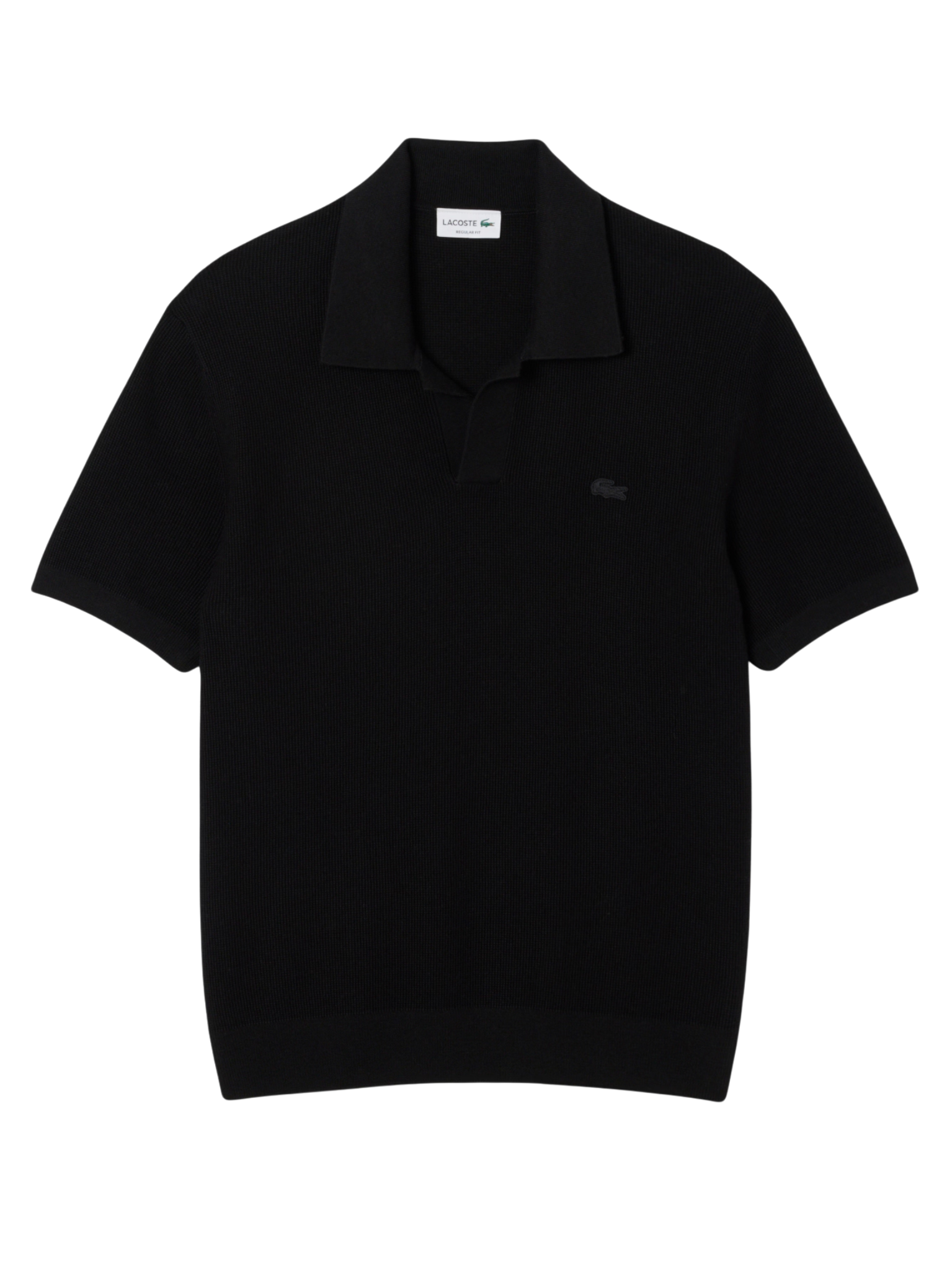LACOSTE Cotton Blend Open Polo Collar Sweater Black