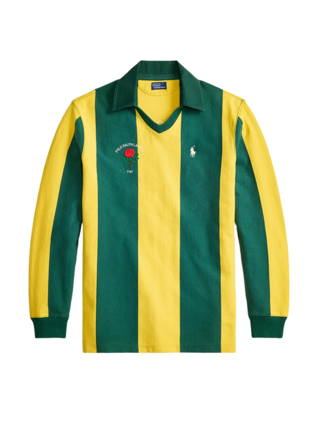 RALPH LAUREN WOMEN Oversize Embroidered Cotton Rugby Shirt Kelly Green/Canary Yellow