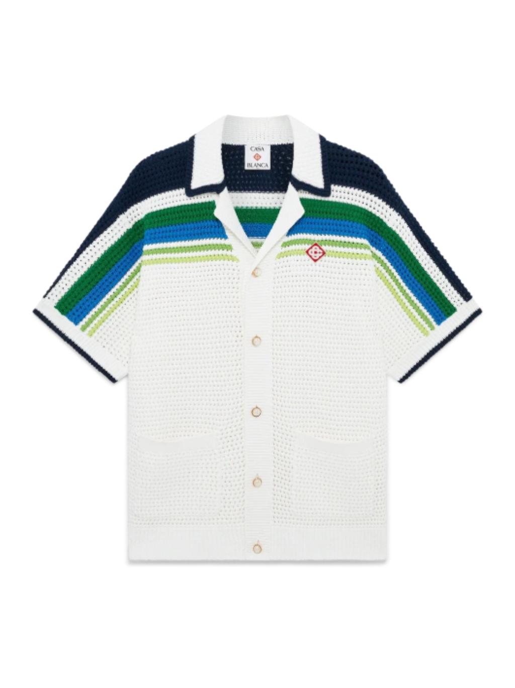 CASABLANCA Stripe Short Sleeve Knitted Shirt White