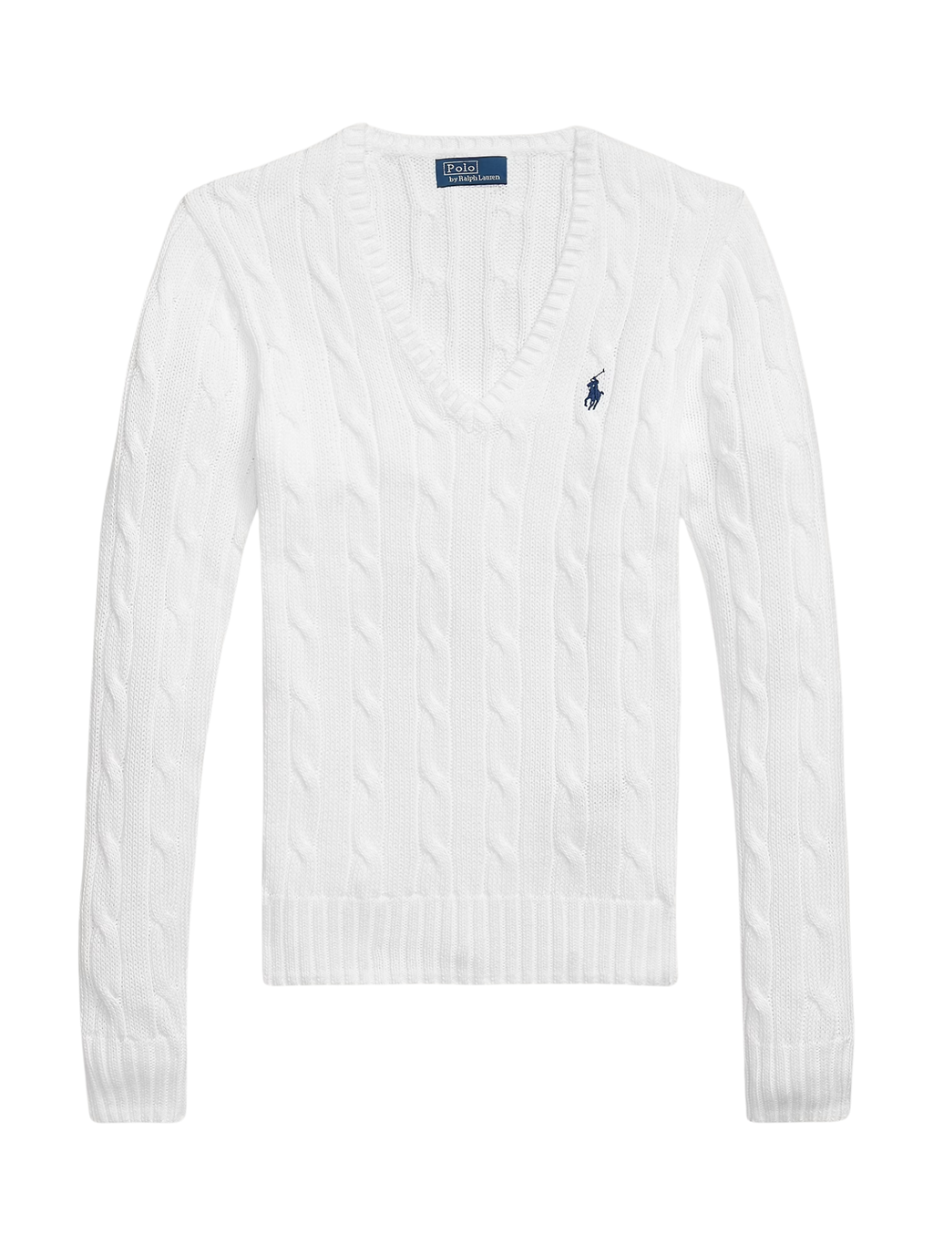 RALPH LAUREN WOMEN Cable-Knit Cotton V-Neck Jumper White
