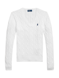 RALPH LAUREN WOMEN Cable-Knit Cotton V-Neck Jumper White