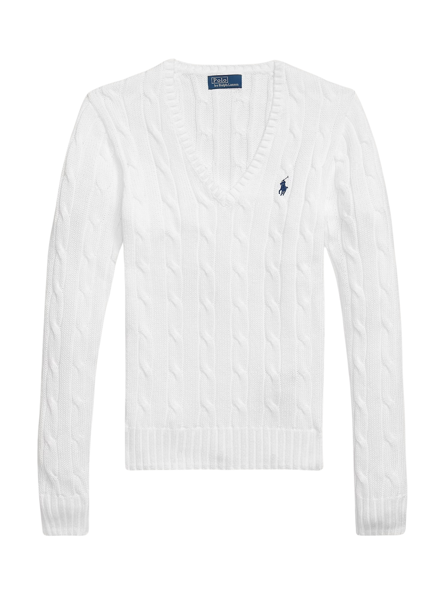 RALPH LAUREN WOMEN Cable-Knit Cotton V-Neck Jumper White