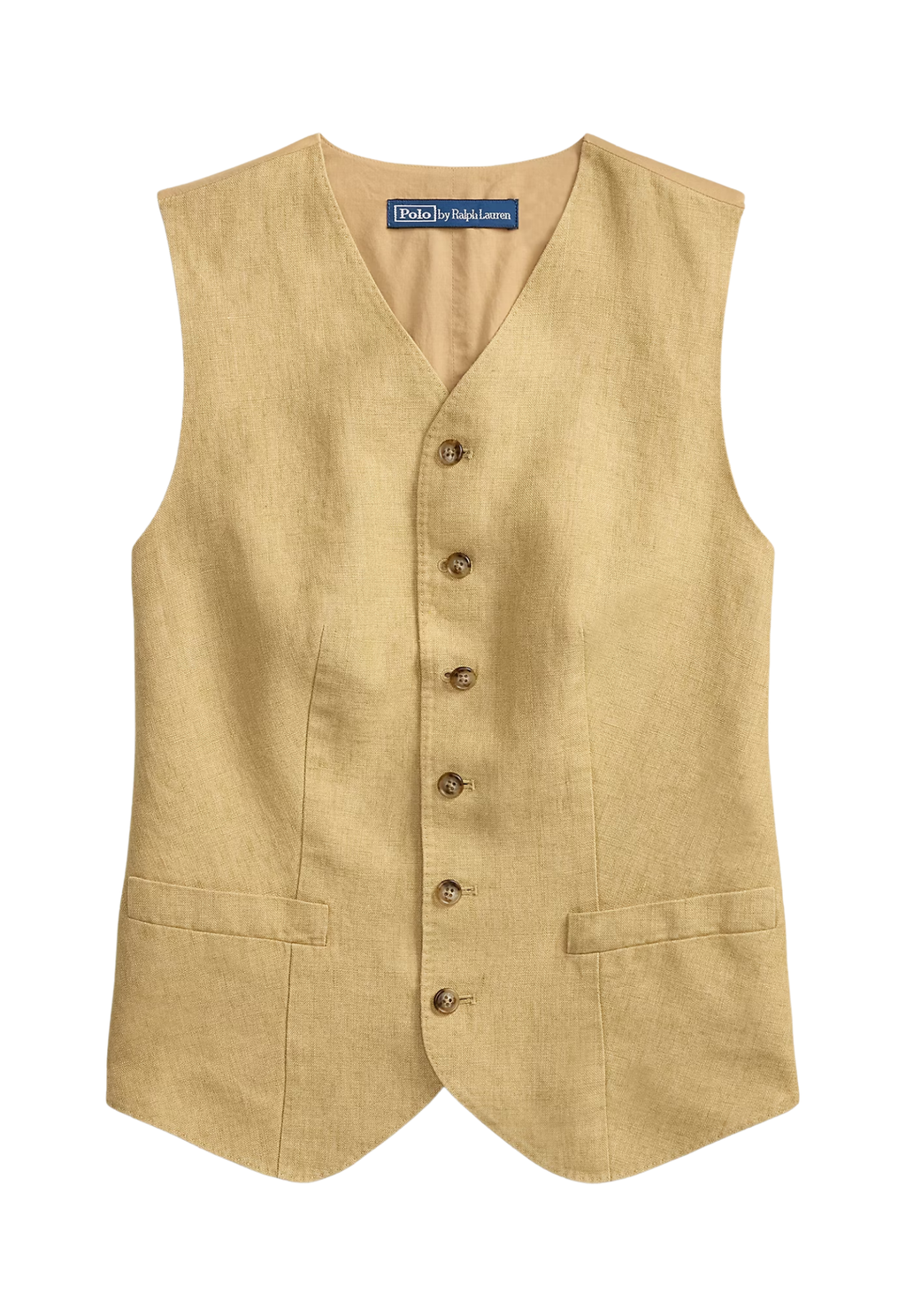 RALPH LAUREN WOMENS Buttoned Délavé Linen Waistcoat Classic Camel
