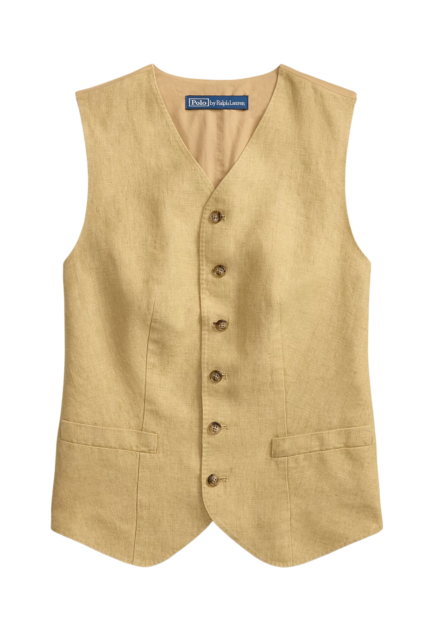 RALPH LAUREN WOMENS Buttoned Délavé Linen Waistcoat Classic Camel