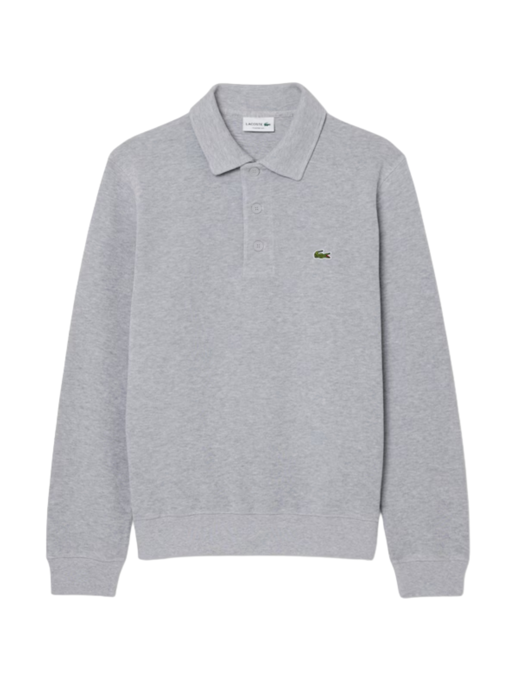 LACOSTE Ribbed Cotton Polo Collar Sweatshirt Light Heathered Grey