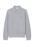 LACOSTE Ribbed Cotton Polo Collar Sweatshirt Light Heathered Grey