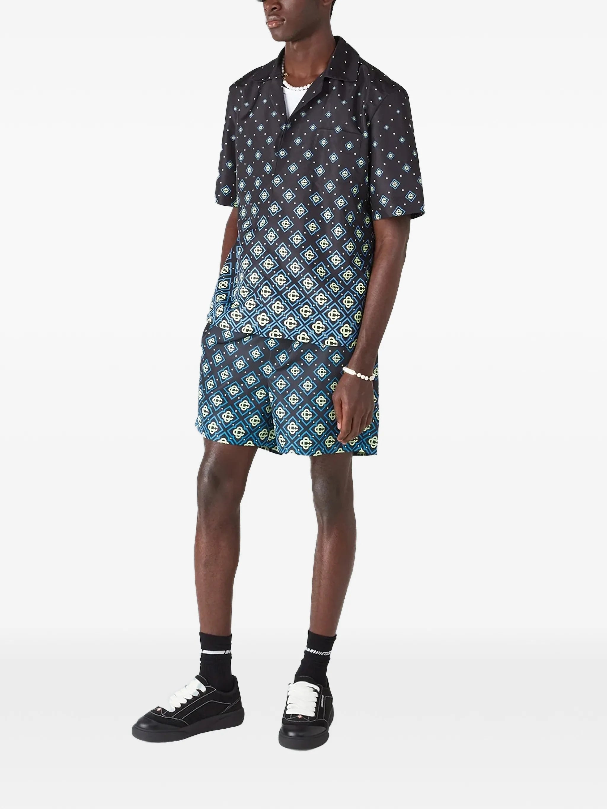 CASABLANCA Degrade Monogram Short Sleeve Swimwear Black
