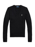RALPH LAUREN WOMEN Cable-Knit Cotton V-Neck Jumper Polo Black