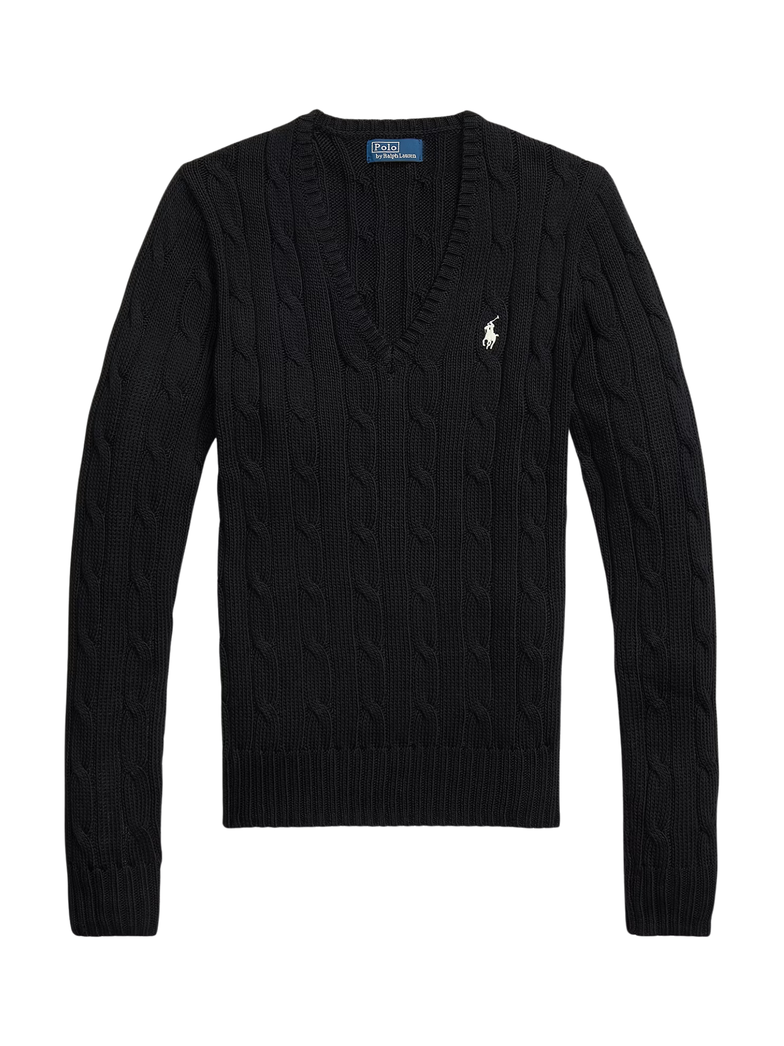 RALPH LAUREN WOMEN Cable-Knit Cotton V-Neck Jumper Polo Black