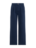 RALPH LAUREN WOMEN Pleated Cotton-Blend Relaxed Trousers Navy