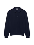 LACOSTE Ribbed Cotton Polo Collar Sweatshirt Midnight Blue