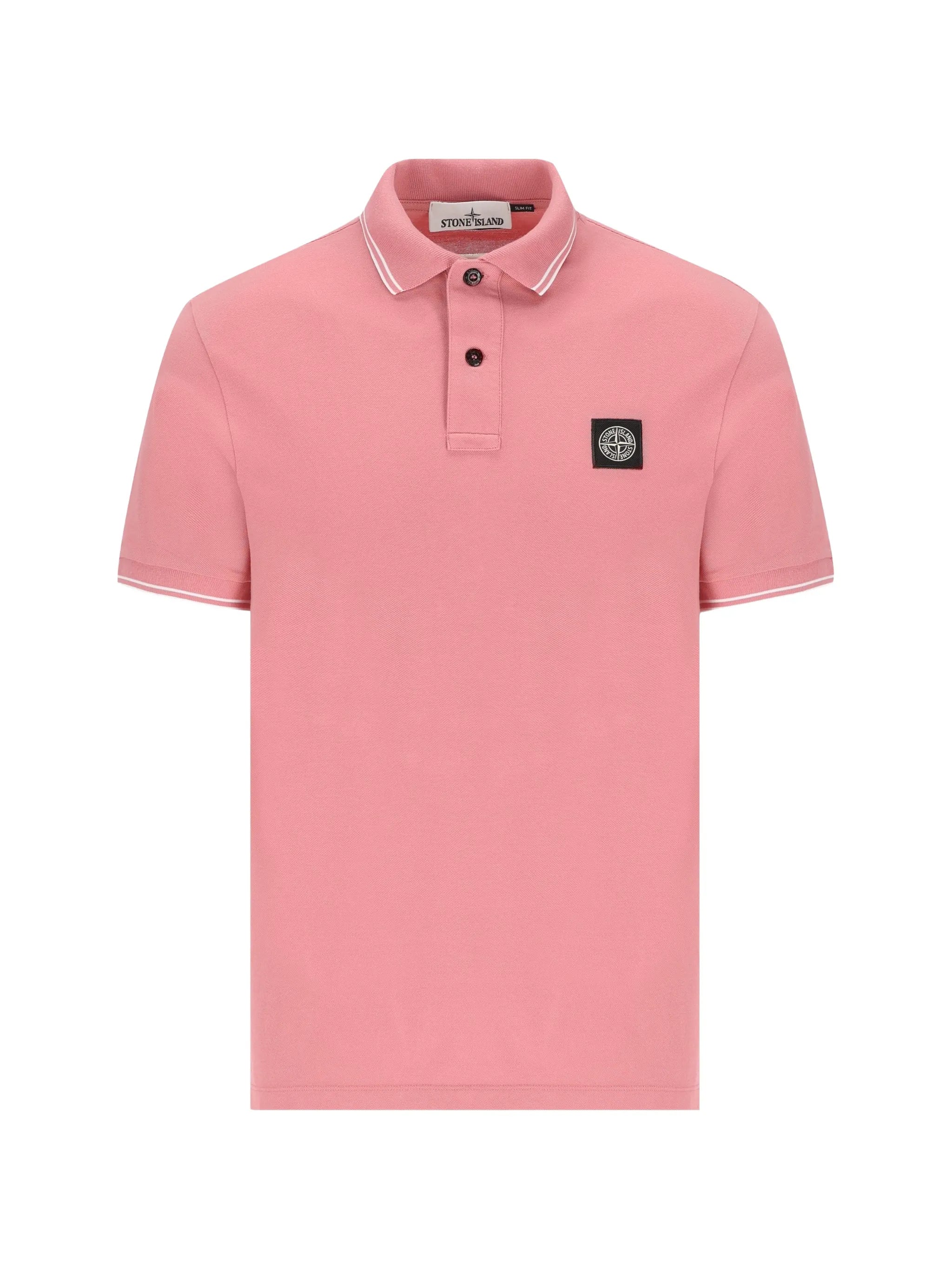 STONE ISLAND Logo Patch Cotton Piqué Polo Shirt Pink