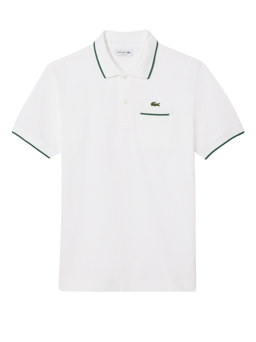 LACOSTE Classic Fit Pocket Accent L.12.12 Polo Shirt White/Green