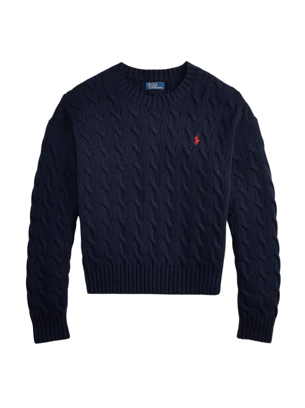RALPH LAUREN WOMEN Loose Fit Cable-Knit Wool Jumper Navy