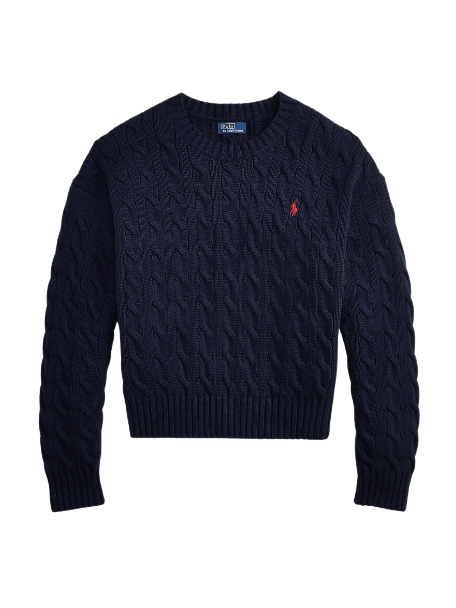 RALPH LAUREN WOMEN Loose Fit Cable-Knit Wool Jumper Navy